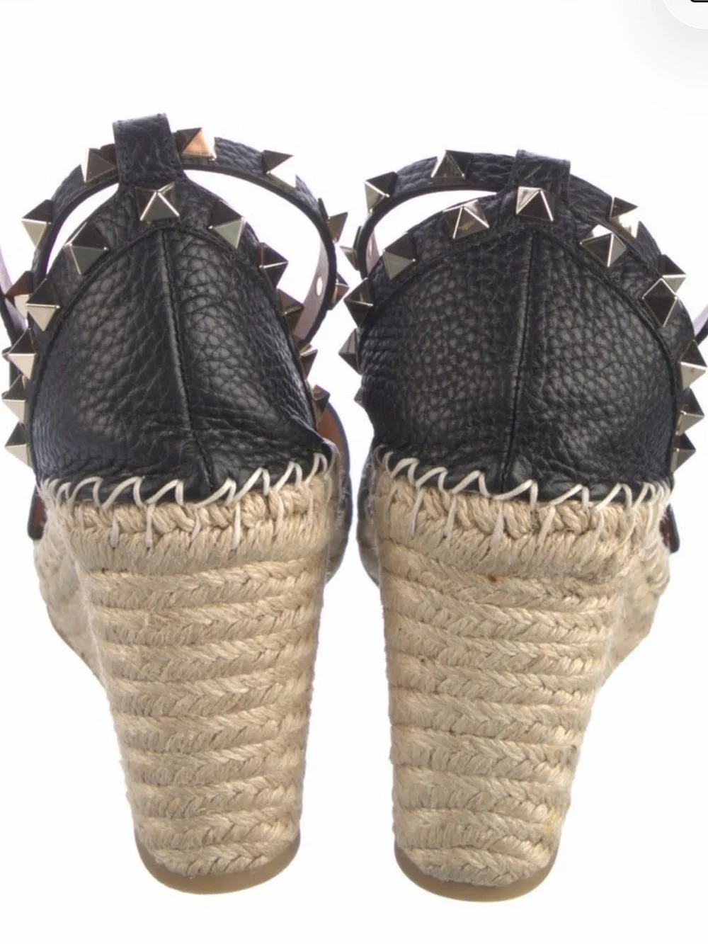 Valentino Black Studded Espadrille Wedge Sandals with Ankle Strap